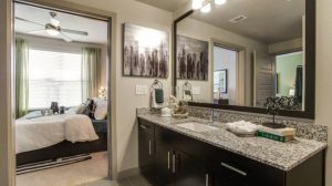 Bathroom Bedroom at Routh Street Flats Apartments in Dallas TX Lux Locators Dallas Apartment Locators