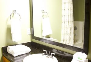 Bathroom Mirror at The Mondrian Cityplace Apartments in Uptown Dallas TX Lux Locators Dallas Apartment Locators