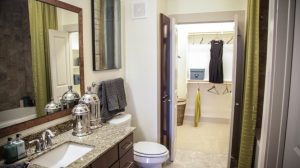 Bathroom at Berkshire Medical District Apartments in Uptown Dallas TX Lux Locators Dallas Apartment Locators