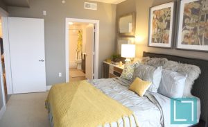 Bedroom at Gallery at Turtle Creek Apartments in Uptown Dallas TX Lux Locators Dallas Apartment Locators