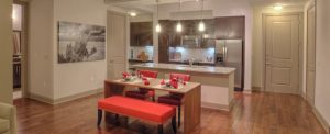 Dining Room Kitchen at Alara Uptown Apartments in Uptown Dallas TX Lux Locators Dallas Apartment Locators