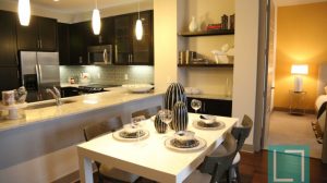Dining Room Kitchen at L2 Uptown Apartments in Uptown Dallas TX Lux Locators Dallas Apartment Locators